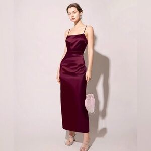 RIHOAS Burgundy Satin Midi Dress | Slip Cocktail Holiday | Size L | NWT